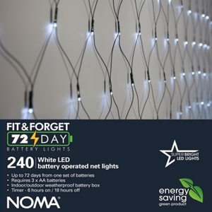 NOMA 'Fit & Forget' 240 Battery Operated LED Net Lights - White