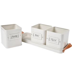 Burgon & Ball - 3 Herb Pots in a Leather Handled Tray (Stone) | www.justgardening.com